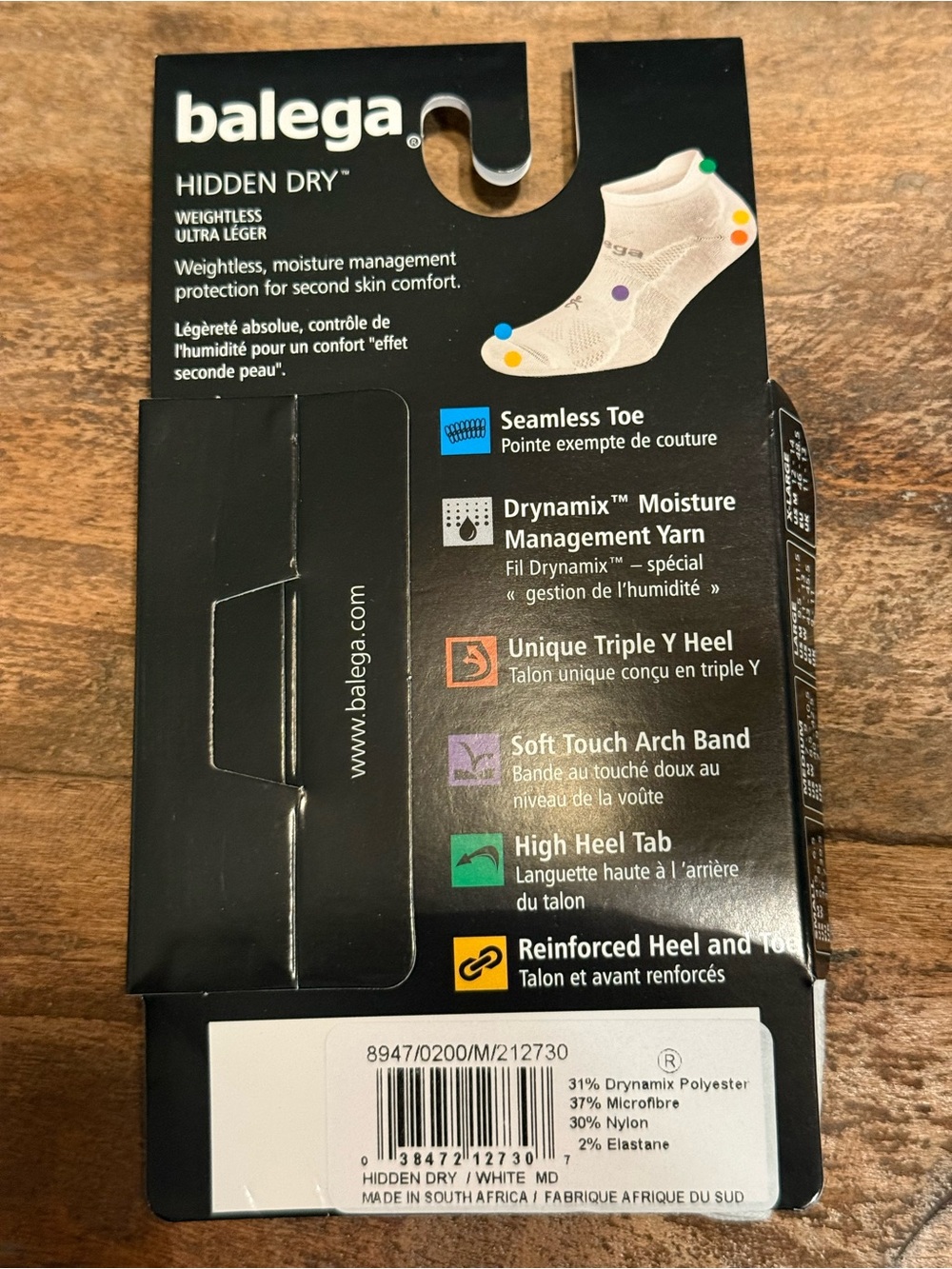 Balega Men's Hidden Dry No-Show Athletic Socks — White - Picture 2 of 3